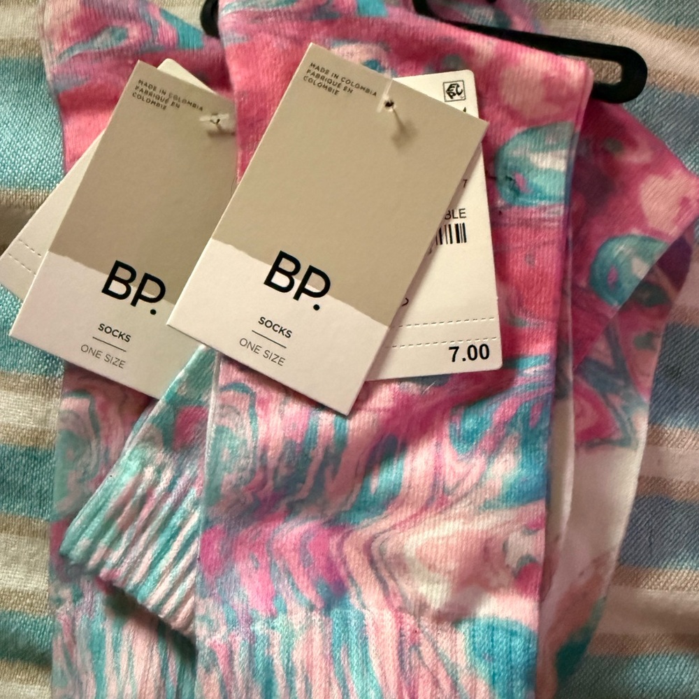 BP. Tie-Dye Crew Socks in Pink, Teal & White